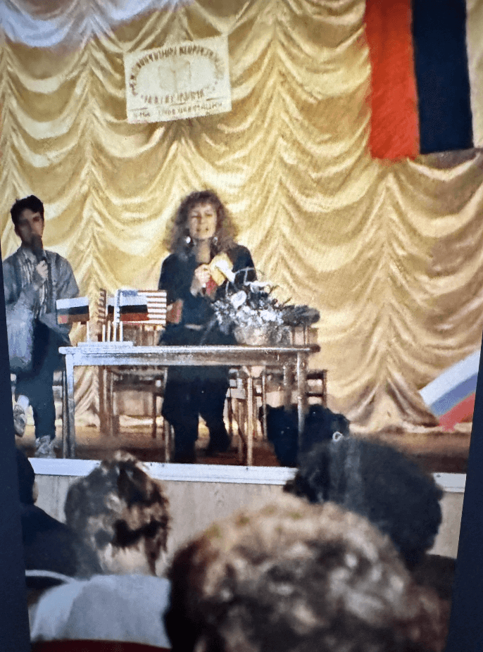 Linda speaking at a Global stage section